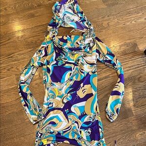 Apple Bottom Y2K L Vibrant Abstract Print Hooded Long Sleeve Top